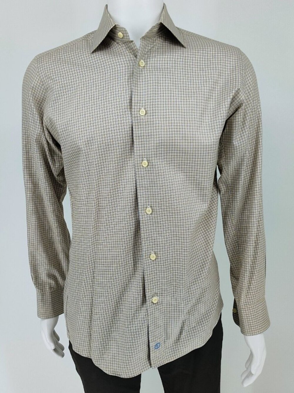 NWOT David Donahue Light Brown Checkered Trim Fit Dress Shirt (15 32/33)